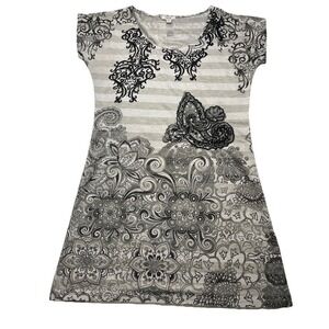 Vintage Cache Dress Black White Floral Scroll Embroidered Embellished
Small